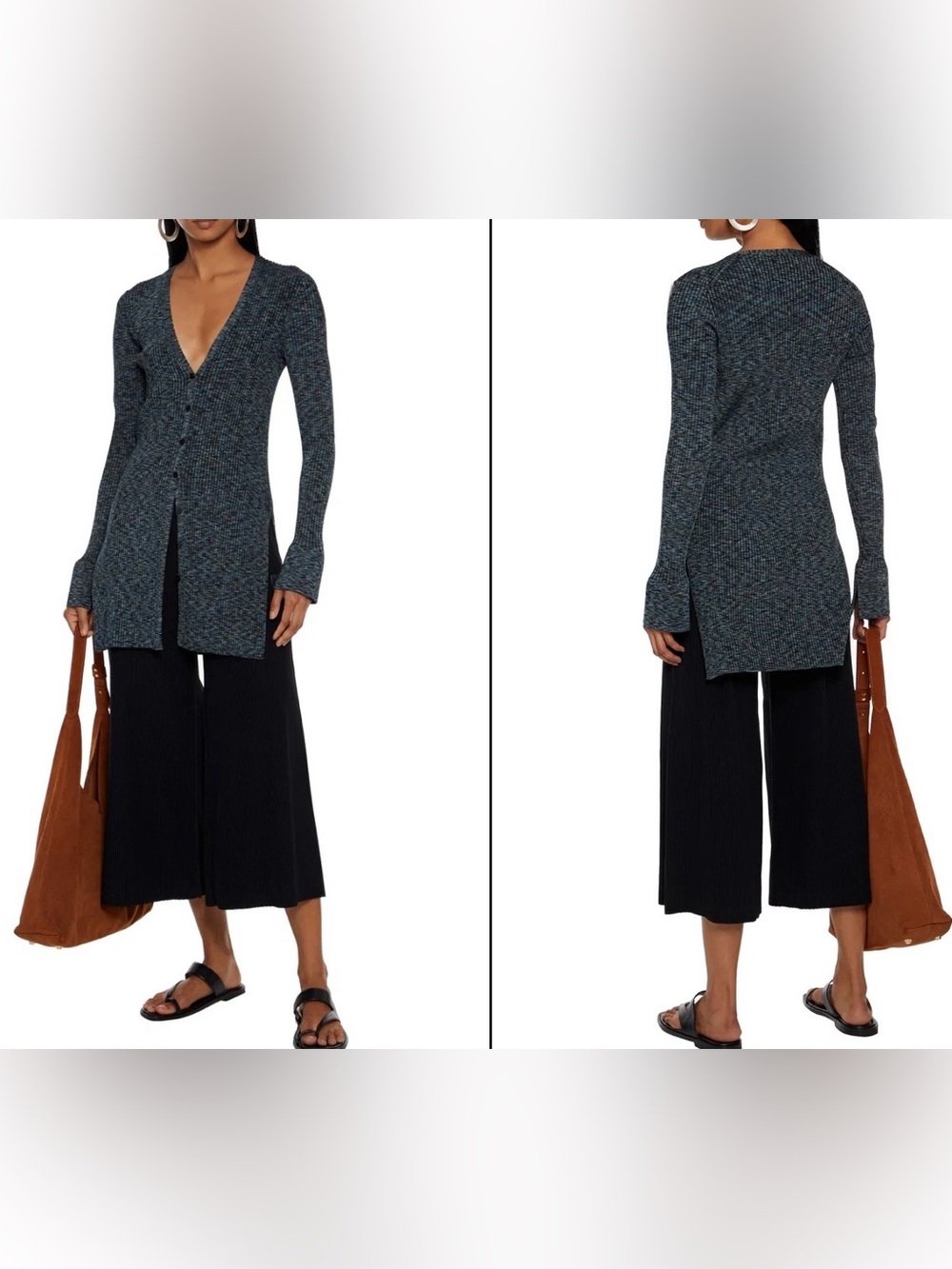 Theory Marled Ribbed-Knit Longline Cardigan